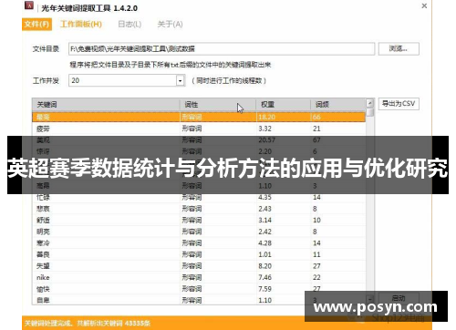 英超赛季数据统计与分析方法的应用与优化研究